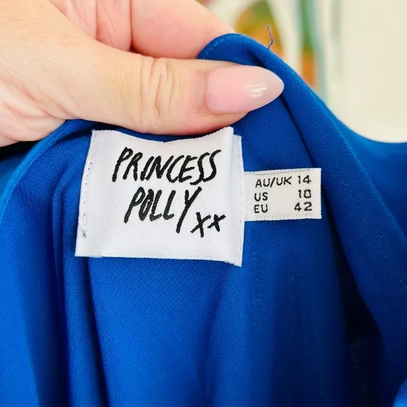 Princess Polly V Cut Blue Sleeveless Midi Dress W/Tie - Picture 6 of 6